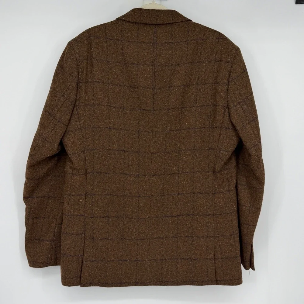 House of Cavani Blazer Men's 44R Brown Windowpane Tweed Wool Slim Fit
